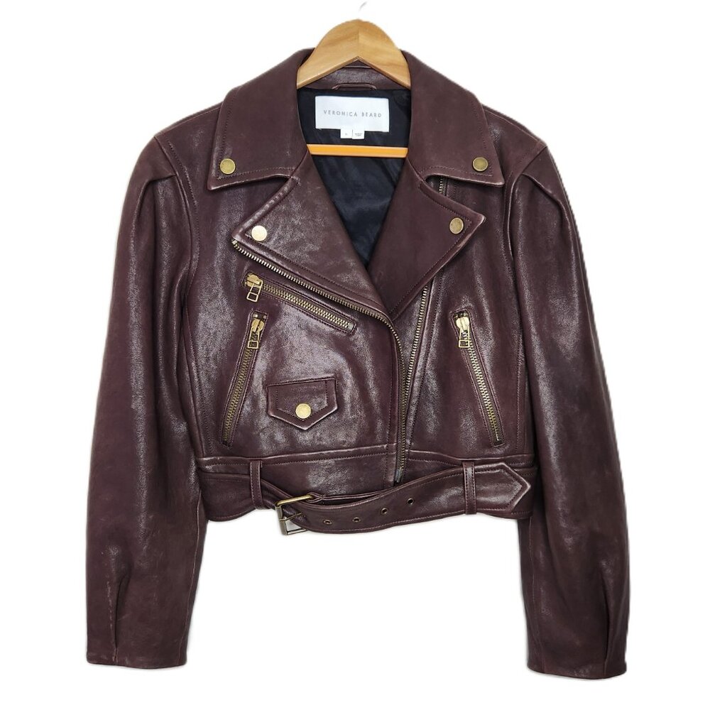Veronica Beard Marea Brown Lamb Leather Moto Jacket size 6 Modern Edgy